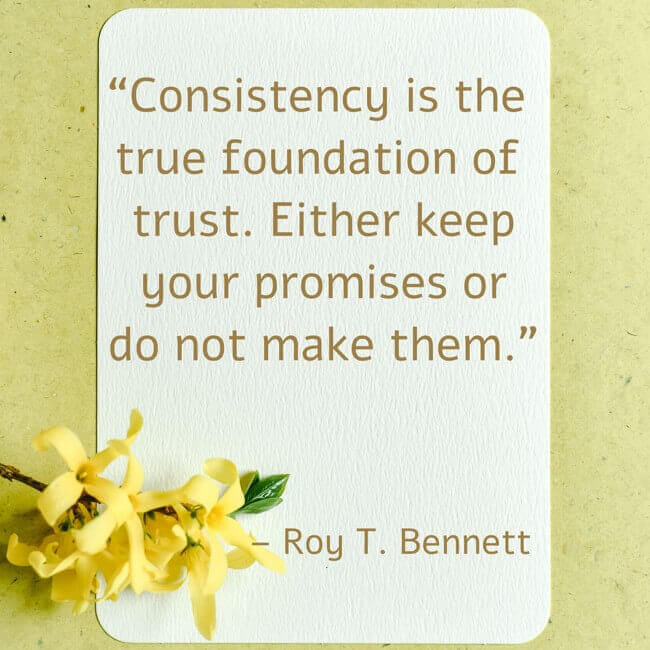 “Consistency is the true foundation of trust. Either keep your promises or do not make them.” – Roy T. Bennett